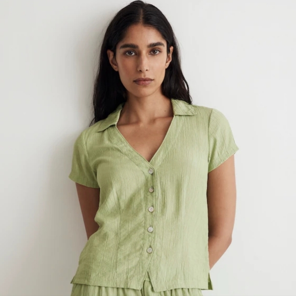 Madewell | Notched V-Neck Button-Up Top In Seedling Size Large NL056 - Picture 1 of 6